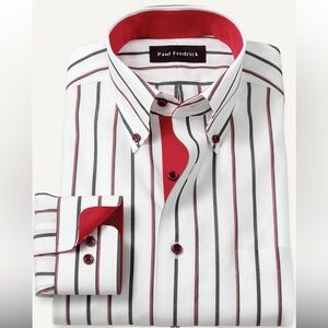 NEW! PAUL FREDRICK Men’s  Striped Dress Shirt 18X35 No Iron Cotton